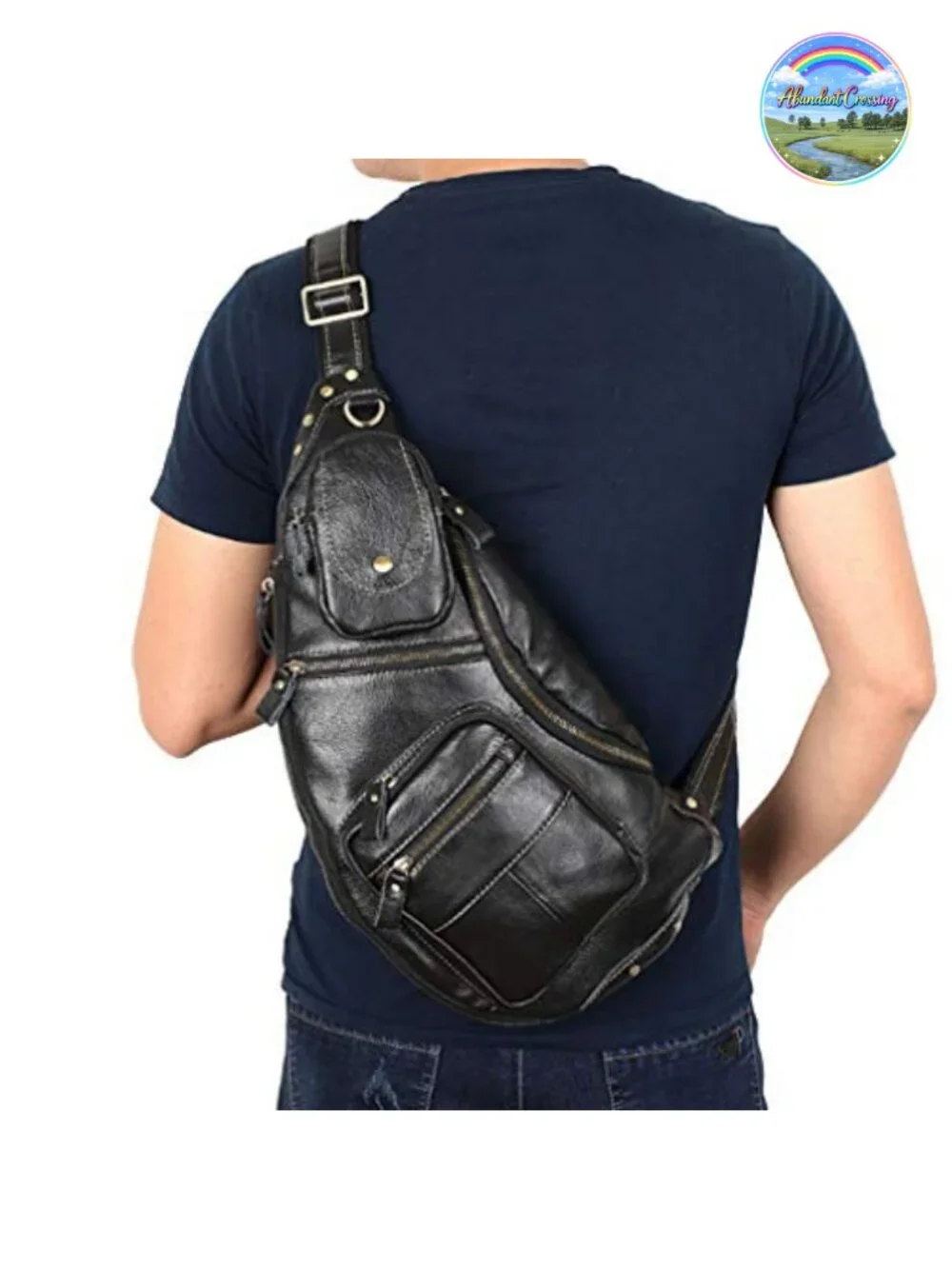 Vintage Leather Crossbody Sling Backpack for Men Travel Hiking